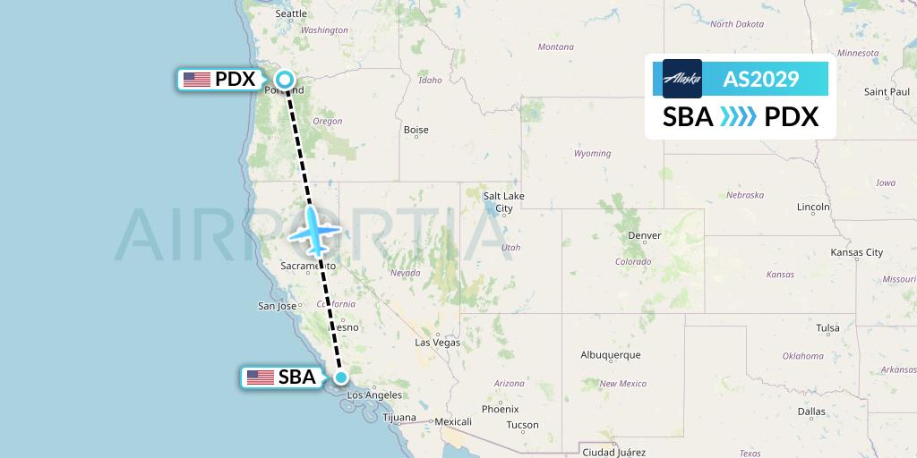 AS2029 Alaska Airlines Flight Map: Santa Barbara to Portland