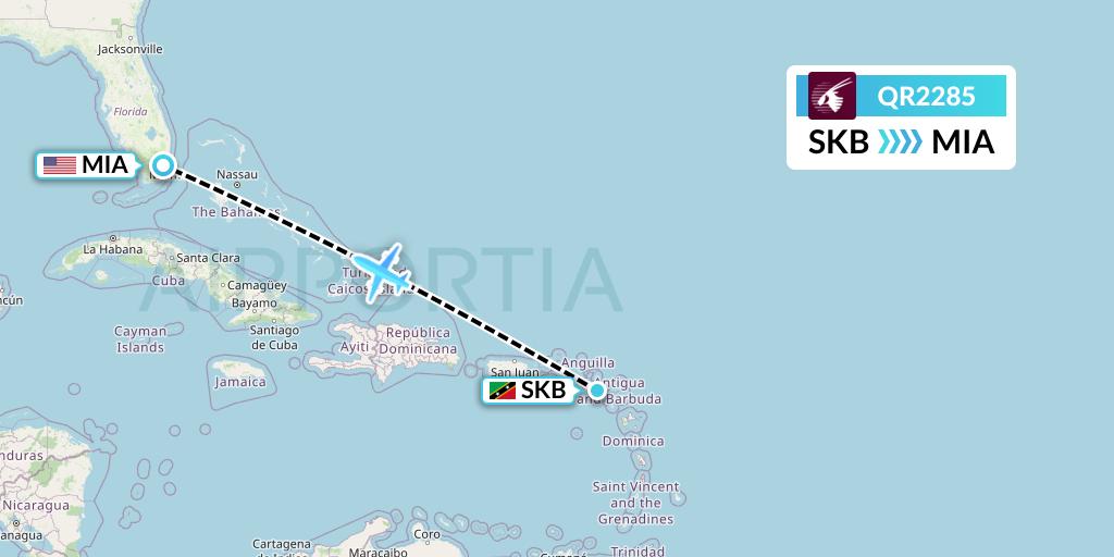 QR2285 Qatar Airways Flight Map: Basseterre to Miami
