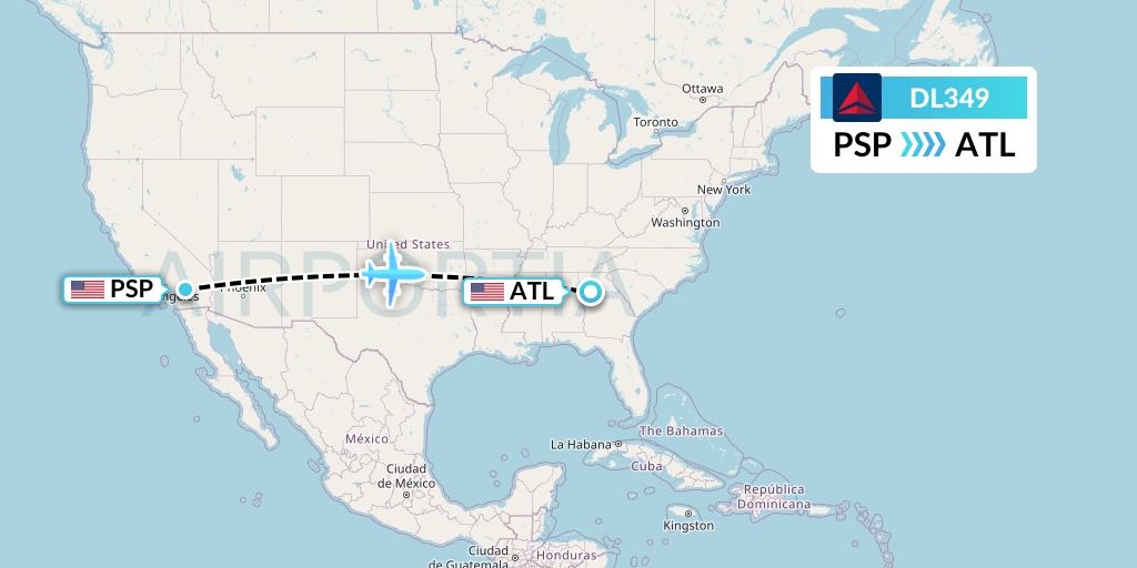 DL349 Delta Air Lines Flight Map: Palm Springs to Atlanta
