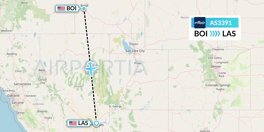 AS3391 Alaska Airlines Flight Map: Boise to Las Vegas