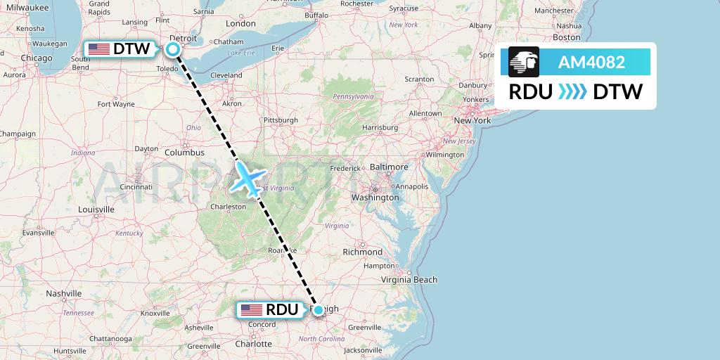 AM4082 Aeromexico Flight Map: Raleigh-Durham to Detroit