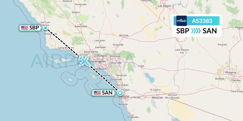 AS3383 Alaska Airlines Flight Map: San Luis Obispo to San Diego