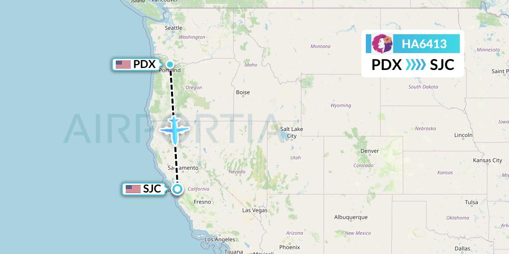 HA6413 Hawaiian Airlines Flight Map: Portland to San Jose