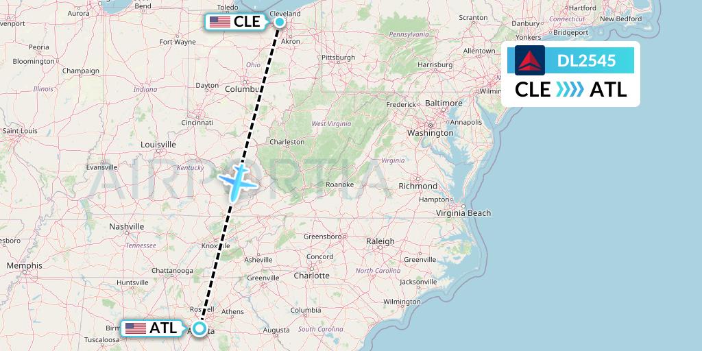 DL2545 Delta Air Lines Flight Map: Cleveland to Atlanta