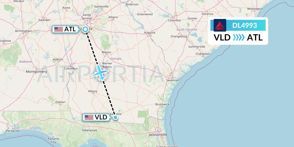 DL4993 Delta Air Lines Flight Map: Valdosta to Atlanta