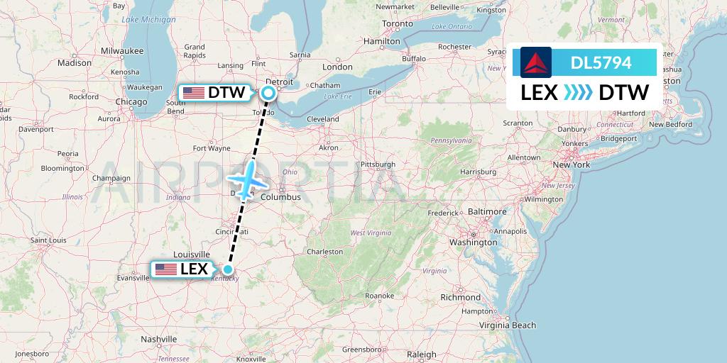 DL5794 Delta Air Lines Flight Map: Lexington to Detroit