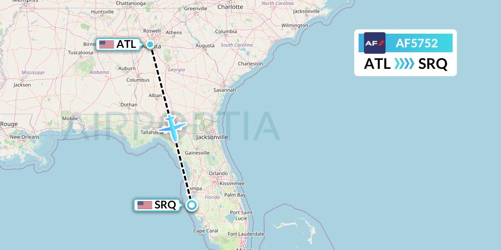 AF5752 Air France Flight Map: Atlanta to Sarasota