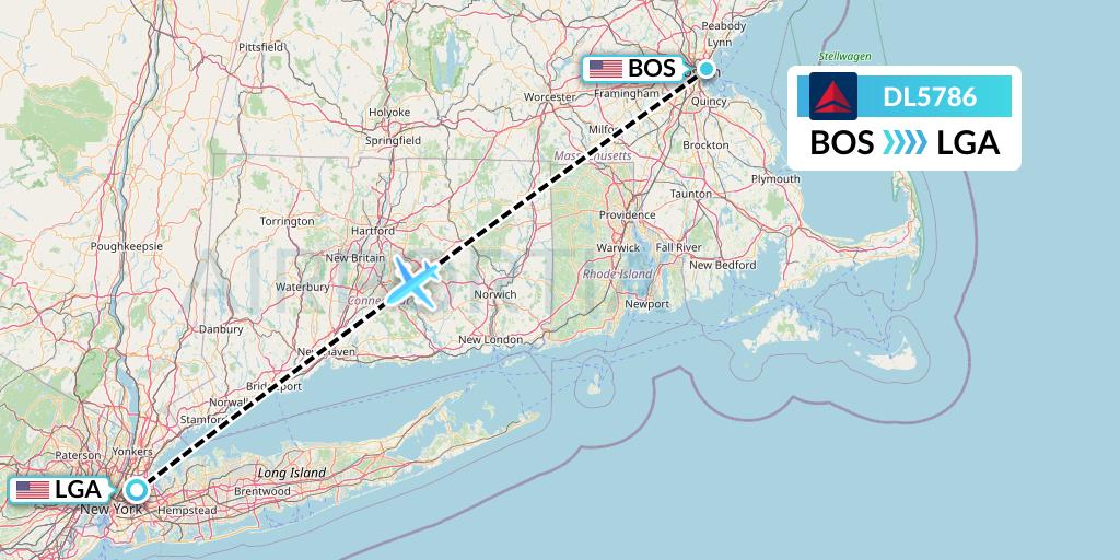 DL5786 Delta Air Lines Flight Map: Boston to New York