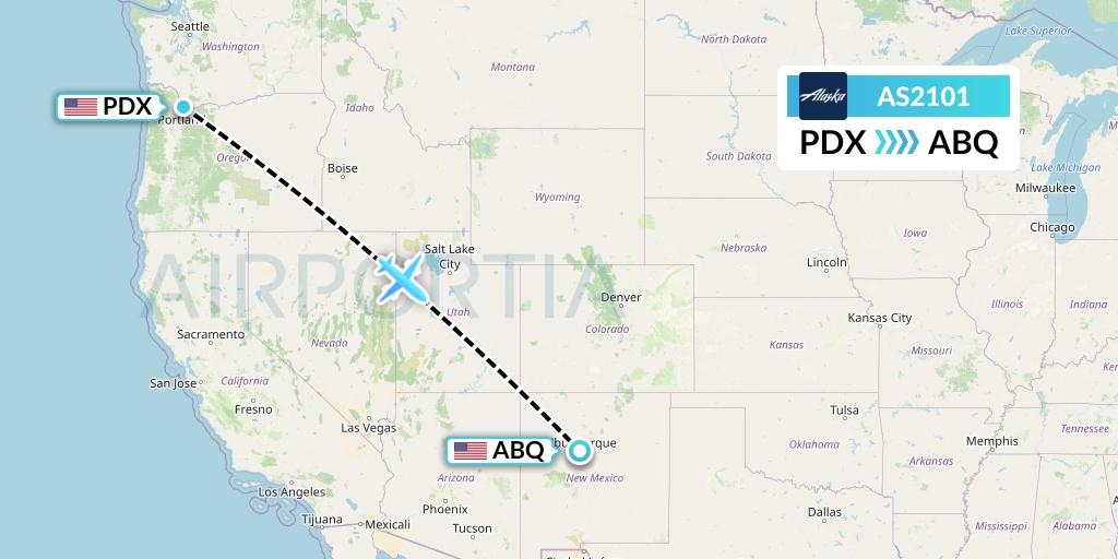 AS2101 Alaska Airlines Flight Map: Portland to Albuquerque