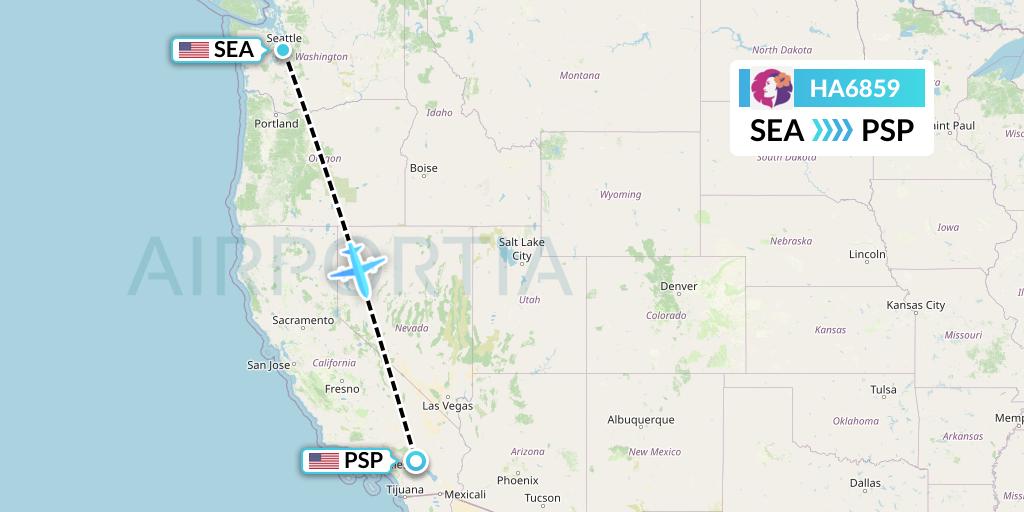 HA6859 Hawaiian Airlines Flight Map: Seattle to Palm Springs