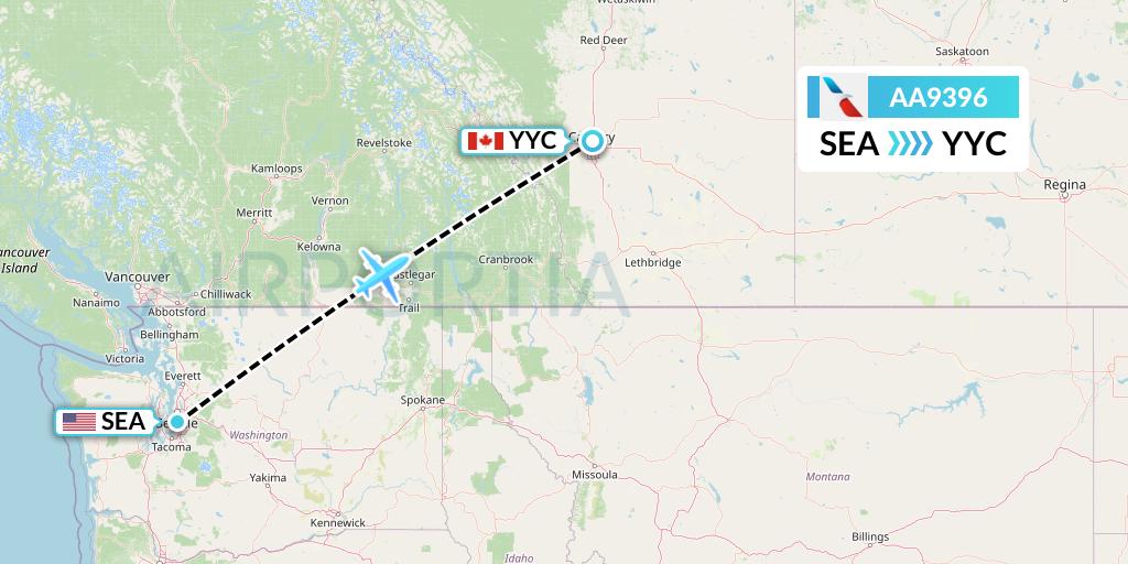 AA9396 American Airlines Flight Map: Seattle to Calgary
