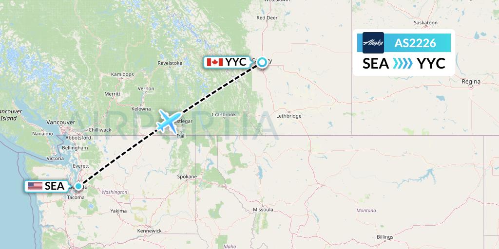 AS2226 Alaska Airlines Flight Map: Seattle to Calgary