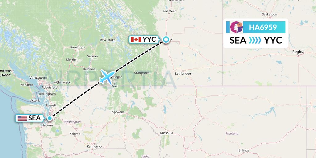 HA6959 Hawaiian Airlines Flight Map: Seattle to Calgary