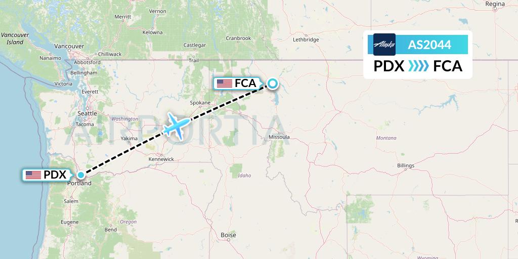 AS2044 Alaska Airlines Flight Map: Portland to Kalispell