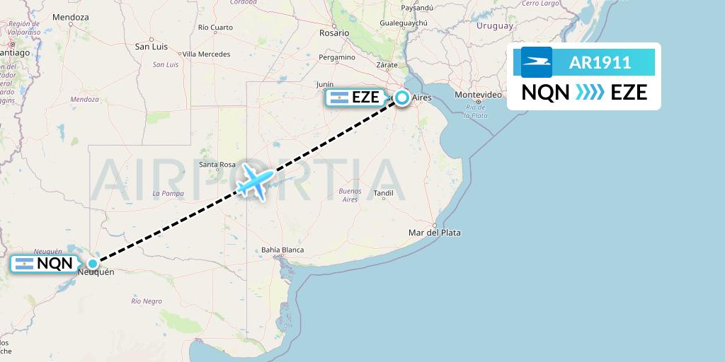 AR1911 Aerolineas Argentinas Flight Map: Neuquen to Buenos Aires