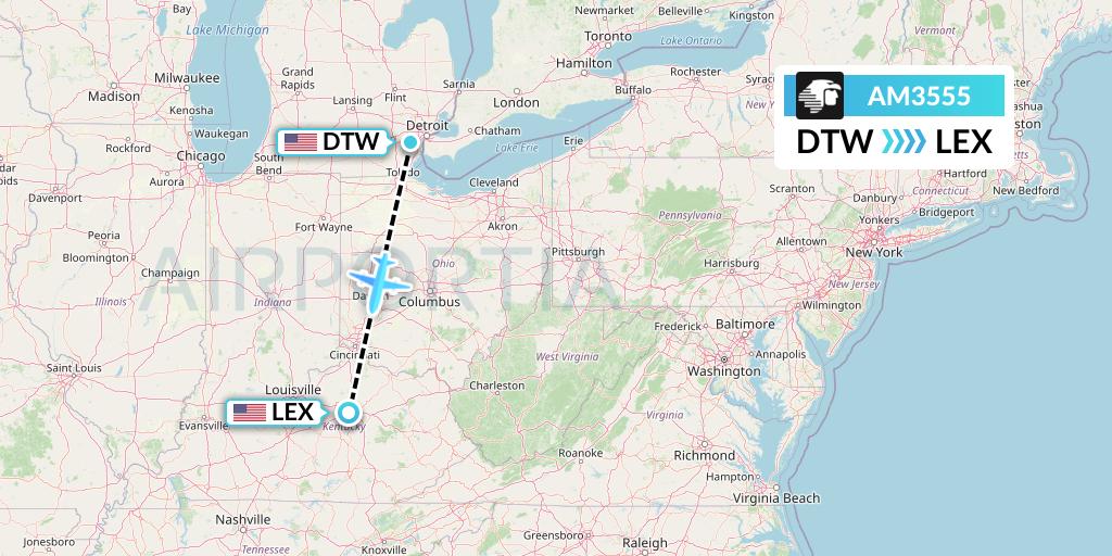 AM3555 Aeromexico Flight Map: Detroit to Lexington