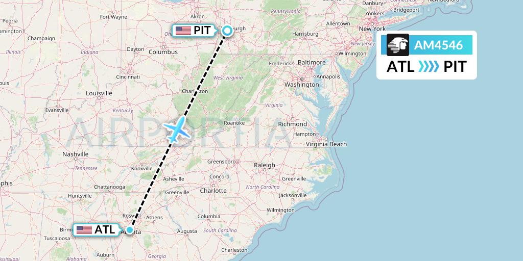 AM4546 Aeromexico Flight Map: Atlanta to Pittsburgh