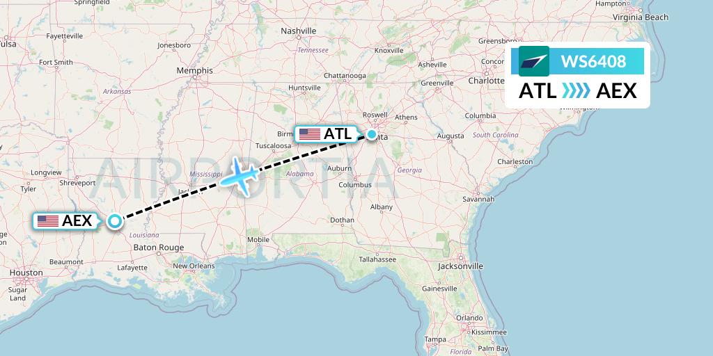 WS6408 WestJet Flight Map: Atlanta to Alexandria
