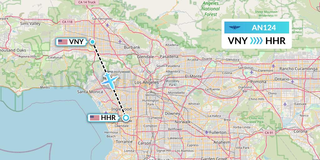 AN124 Advanced Air Flight Map: Van Nuys to Hawthorne