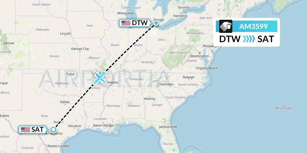 AM3599 Aeromexico Flight Map: Detroit to San Antonio
