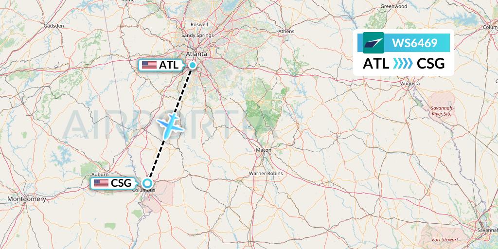 WS6469 WestJet Flight Map: Atlanta to Columbus