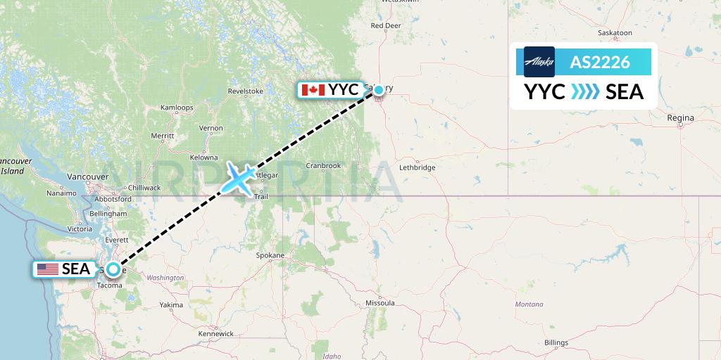 AS2226 Alaska Airlines Flight Map: Calgary to Seattle