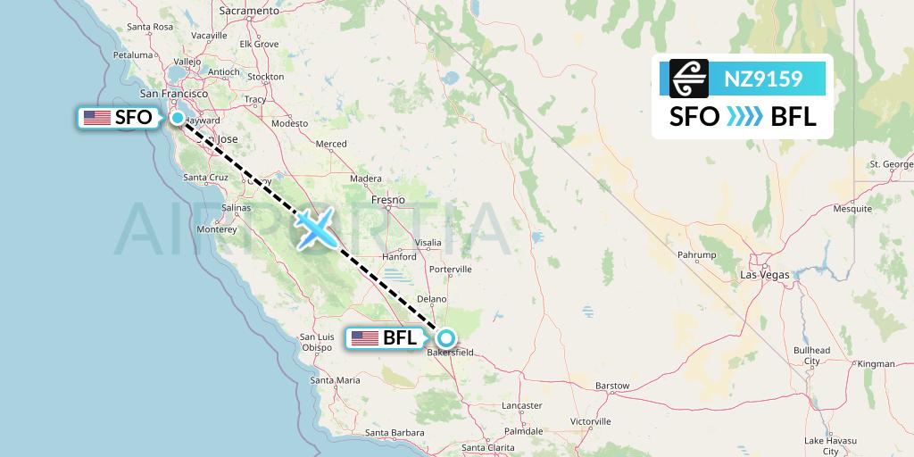 NZ9159 Air New Zealand Flight Map: San Francisco to Bakersfield