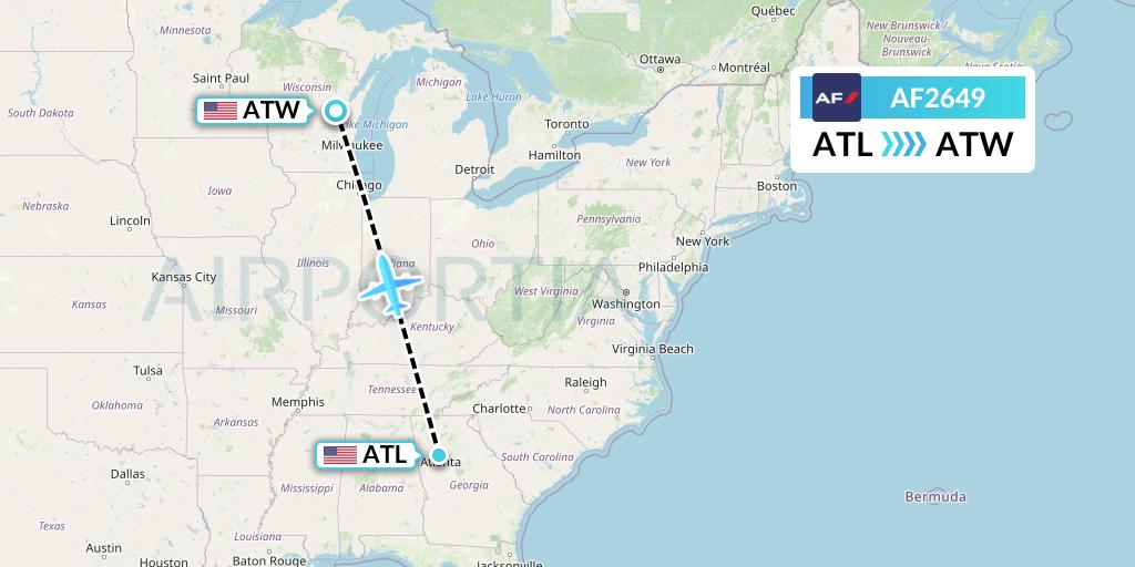 AF2649 Air France Flight Map: Atlanta to Appleton