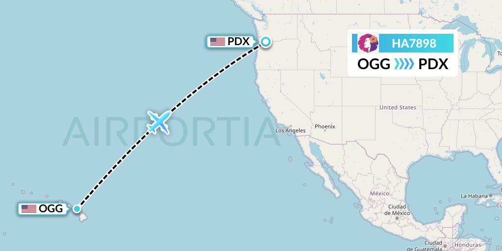 HA7898 Hawaiian Airlines Flight Map: Kahului to Portland