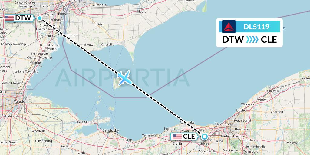 DL5119 Delta Air Lines Flight Map: Detroit to Cleveland