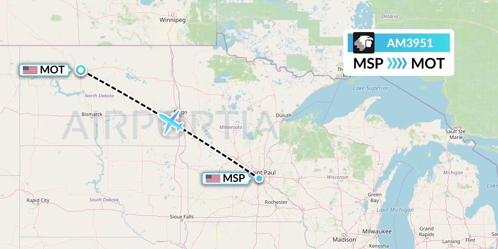 AM3951 Aeromexico Flight Map: Minneapolis to Minot