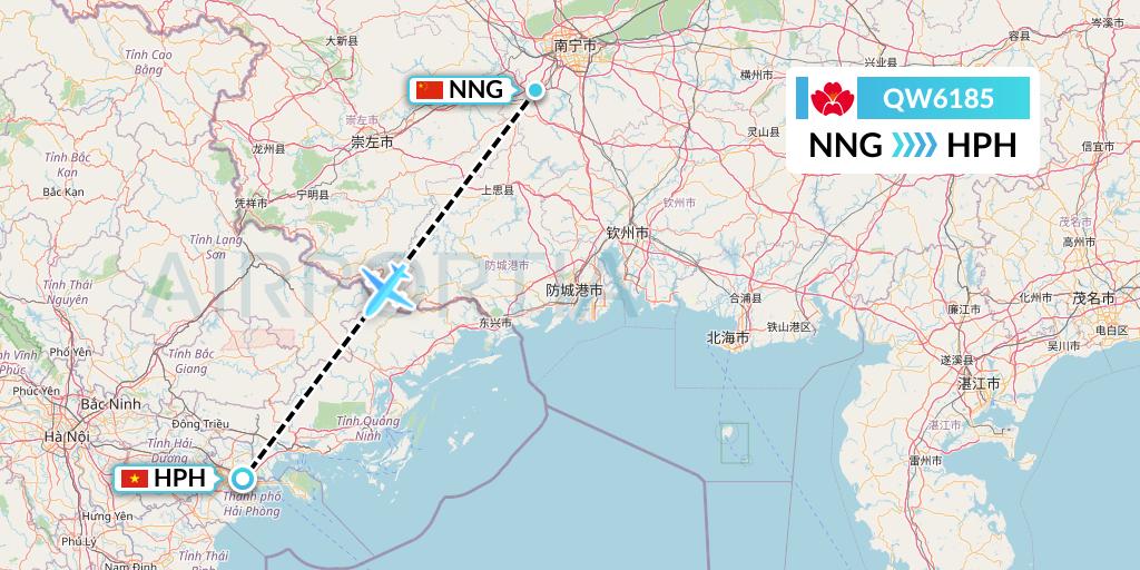 QW6185 Qingdao Airlines Flight Map: Nanning to Haiphong