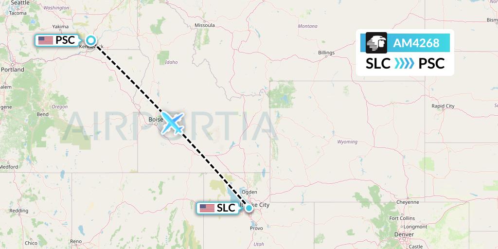 AM4268 Aeromexico Flight Map: Salt Lake City to Pasco