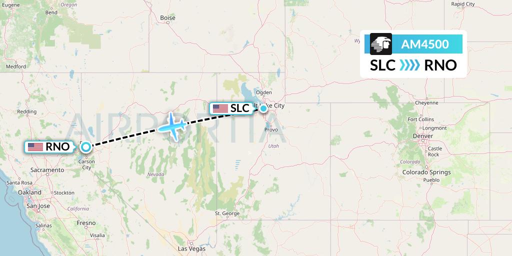 AM4500 Aeromexico Flight Map: Salt Lake City to Reno