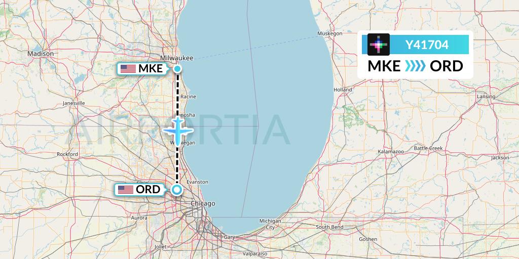 Y41704 Volaris Flight Map: Milwaukee to Chicago