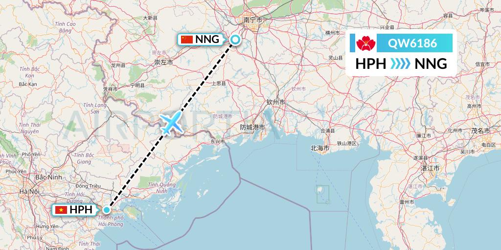 QW6186 Qingdao Airlines Flight Map: Haiphong to Nanning