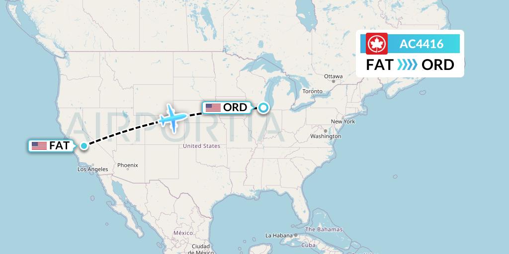 AC4416 Air Canada Flight Map: Fresno to Chicago