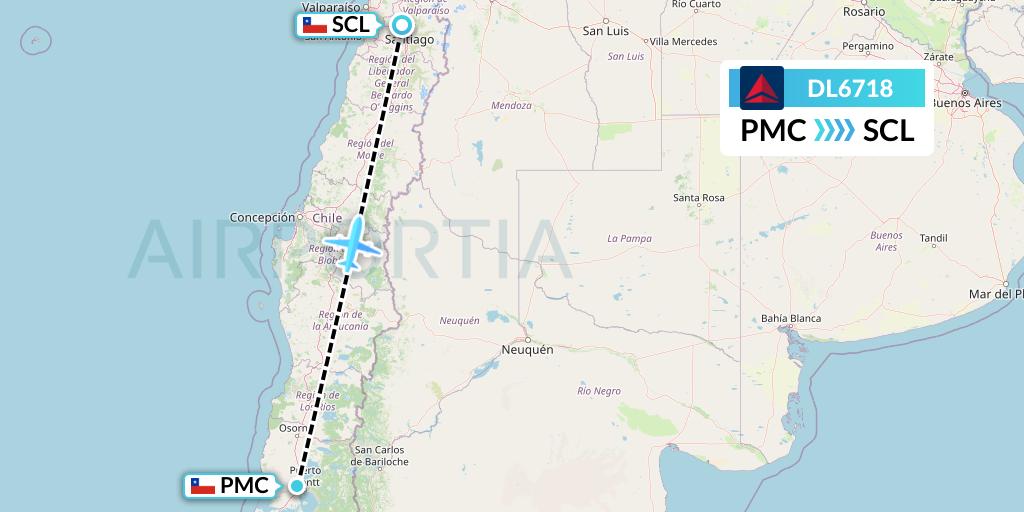 DL6718 Delta Air Lines Flight Map: Puerto Montt to Santiago