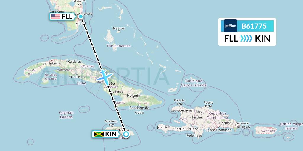 B61775 JetBlue Airways Flight Map: Fort Lauderdale to Kingston