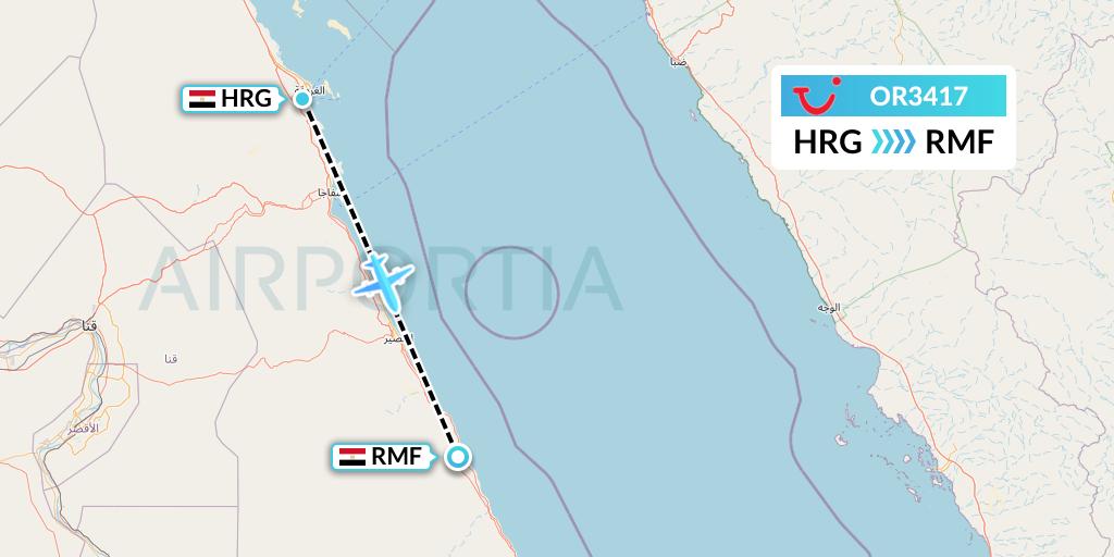 OR3417 TUI fly Netherlands Flight Map: Hurghada to Marsa Alam