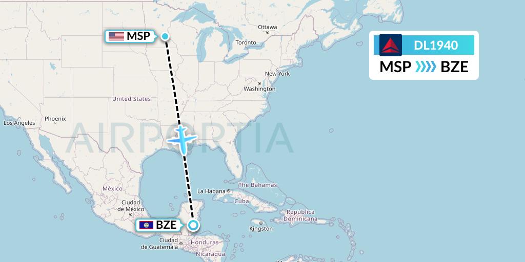 DL1940 Delta Air Lines Flight Map: Minneapolis to Belize City