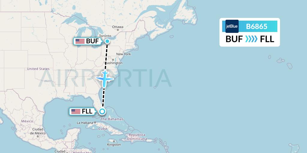 B6865 JetBlue Airways Flight Map: Buffalo to Fort Lauderdale