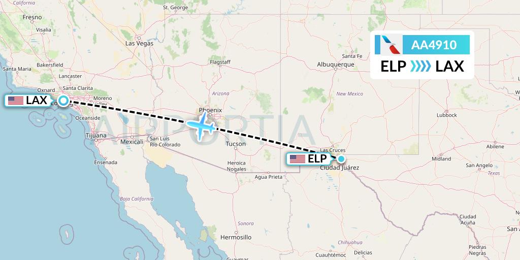 AA4910 American Airlines Flight Map: El Paso to Los Angeles