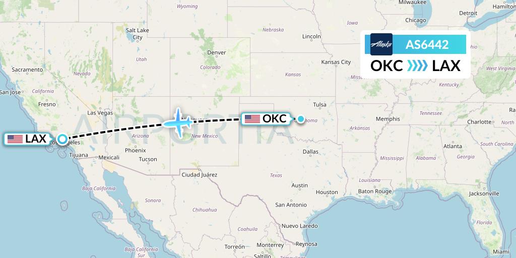 AS6442 Alaska Airlines Flight Map: Oklahoma City to Los Angeles