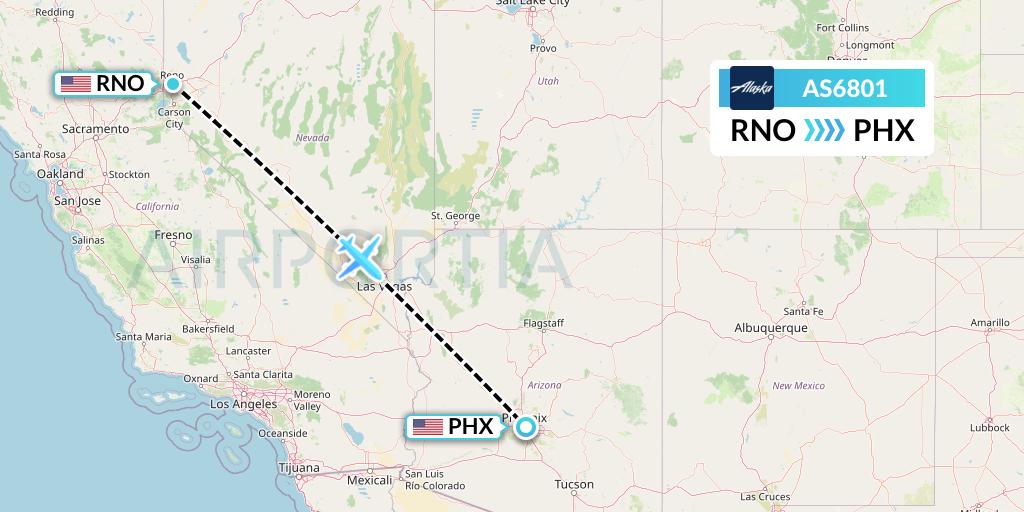 AS6801 Alaska Airlines Flight Map: Reno to Phoenix