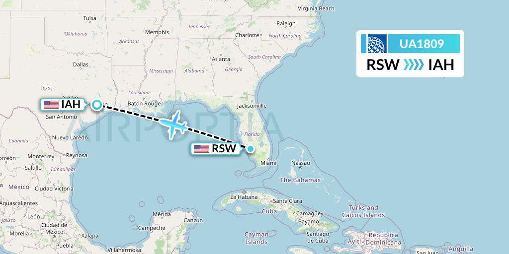 UA1809 United Airlines Flight Map: Fort Myers to Houston