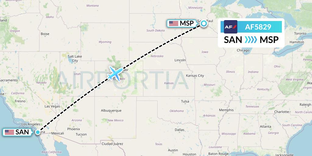 AF5829 Air France Flight Map: San Diego to Minneapolis