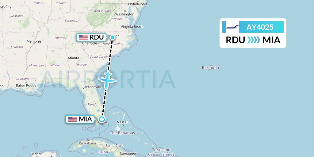 AY4025 Finnair Flight Map: Raleigh-Durham to Miami