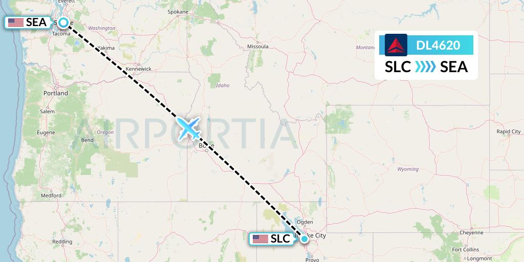 DL4620 Delta Air Lines Flight Map: Salt Lake City to Seattle