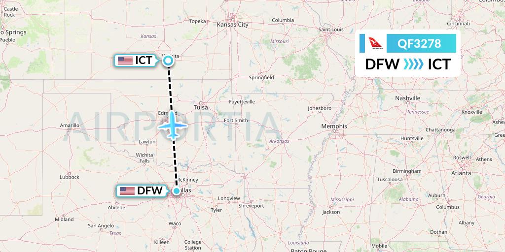 QF3278 Qantas Flight Map: Dallas to Wichita